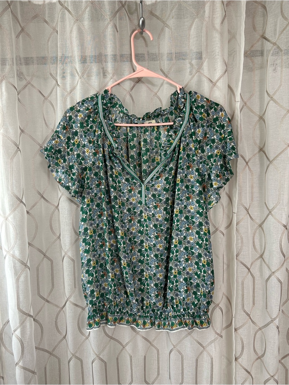 Marshalls Green Floral V-Neck Flutter Sleeve Blouse